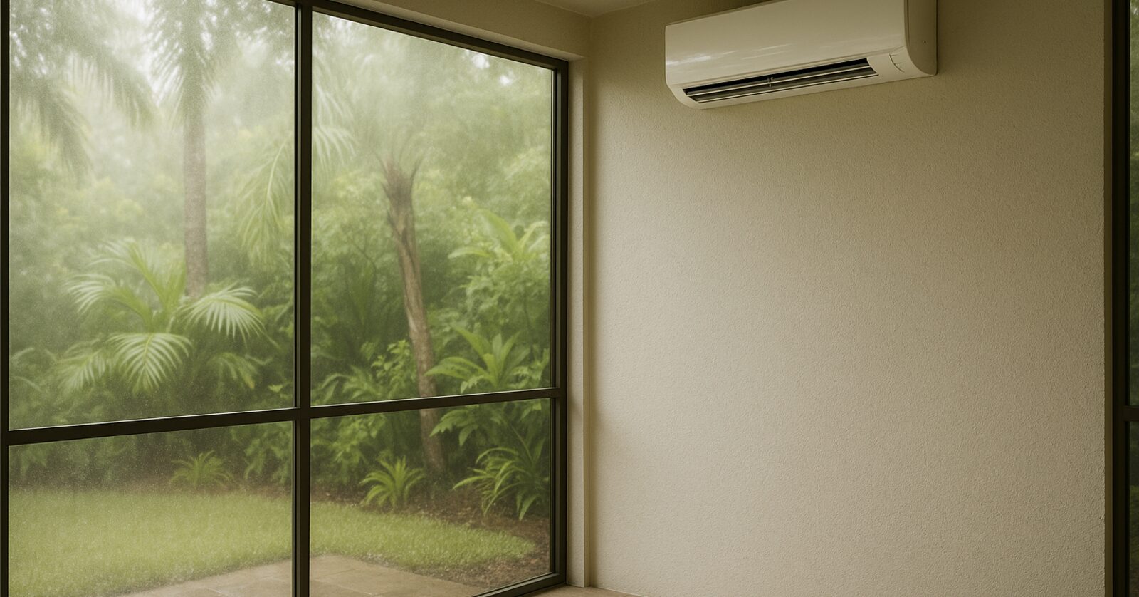A ductless mini-split cooling an enclosed Florida sunroom on a humid Gulf Coast day