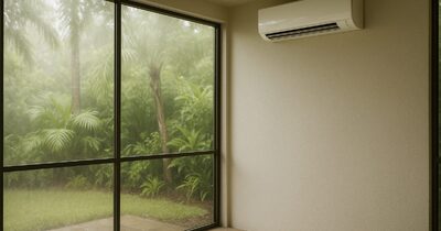 A ductless mini-split cooling an enclosed Florida sunroom on a humid Gulf Coast day